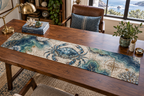 One table runner with original Crab Cartographer Study optical-depth print.