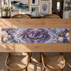 One table runner with original Crab Amethyst Gallery optical-depth print.