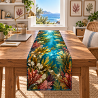 One table runner with original seaweed herbarium home office flat printed optical-depth artwork.