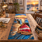 One table runner with original buoy and rope hobby studio flat printed optical-depth artwork.