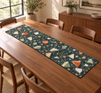Layered Terrazzo Confetti Table Runner with flat printed angular chip artwork and layered shadow illusions.