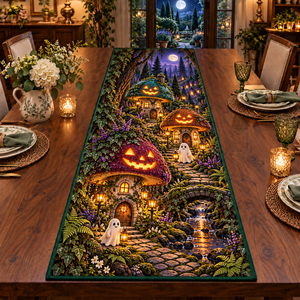 Spooky Mushroom Lantern Village Table Runner