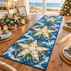 Coastal Shell Christmas Star Table Runner. Flat printed optical depth; room styling not included.