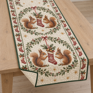 Squirrel Acorn Stockings Table Runner