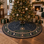 Personalized Constellation Christmas Tree Skirt showing sample family name integrated into flat printed optical 3D constellation artwork