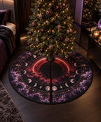 Lunar Eclipse Bedroom Christmas Tree Skirt with flat printed optical 3D blood moon in black pearl amethyst and rose gold