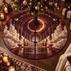 Lunar Eclipse Host Thank You Christmas Tree Skirt with flat printed optical 3D eclipse in burgundy copper cream deep plum and champagne gold