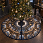 Solar Eclipse Executive Office Christmas Tree Skirt with flat printed optical 3D solar eclipse in sapphire black platinum gold smoky white and bronze