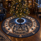 Solar Eclipse Collector Keepsake Christmas Tree Skirt with flat printed optical 3D solar eclipse in sapphire black platinum gold smoky white and bronze
