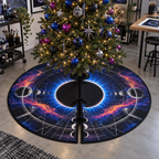 Solar Eclipse Hobby Studio Christmas Tree Skirt with flat printed optical 3D solar eclipse in sapphire black platinum gold smoky white and bronze