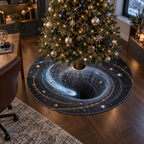 Comet Trail Home Office Backdrop Christmas Tree Skirt with flat printed optical 3D comet trail in graphite navy ice blue slate amber pearl and modern home office