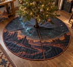 Desert Night Sky Studio Tree Skirt with flat printed optical 3D turquoise stars, copper mesas and terracotta canyon corridors