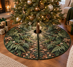 Fern Forest Host Gift Tree Skirt with flat printed optical 3D emerald ferns, amber leaves and woodland trail