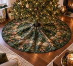 Moss and Stones Host Gift Tree Skirt with flat printed optical 3D forest moss, honey stones and homeward path