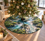 Forest Stream Living Room Tree Skirt with flat printed optical 3D azure forest stream, emerald banks and riverbed