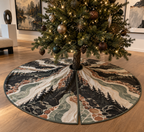 Forest Stream Gallery Tree Skirt with flat printed optical 3D charcoal creek banks, ivory water and terracotta stones
