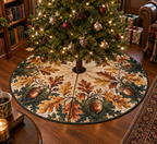 Acorns & Oak Leaves Reading Nook Tree Skirt with flat printed optical 3D acorns and oak leaves