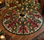 Acorns & Oak Leaves Collector Gift Tree Skirt with flat printed optical 3D mahogany acorns, antique-bronze oak leaves and emerald shadows