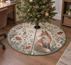 Fox Wildflower Office Tree Skirt with flat printed optical 3D fox, meadow stems, sage foliage and muted rust accents