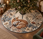 Fox Wildflower Collector Tree Skirt with flat printed optical 3D fox, meadow botanicals and collector-inspired detail