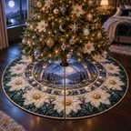 One tree skirt with a continuous celestial daisy rotunda, ivory blooms, pearl rings, moonstone arches and a deep moonlit gallery.