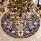 One tree skirt with a continuous iris Heirloom Keyhouse Estate, violet, cobalt and pearl blooms, antique brass keys, limestone terraces, winding path and copper-roofed conservatory home.