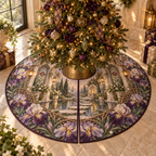 One tree skirt with a continuous iris Whisperlight Courtyard Alcove, aubergine, smoky lilac and pearl blooms, woven arches, amber lanterns, pale stone niches, stepping stones and reflecting pool.