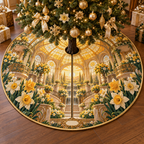 One tree skirt with a continuous Daffodil Sunvault Canopy Manor, golden daffodils, cream jonquils, brass balconies, sunburst mosaics and an amber glass canopy.