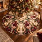 One tree skirt with a continuous Rose Solarium Grand Salon, pressed roses, gilded glass, indigo velvet and sunlit grand-salon depth.