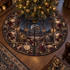 One tree skirt with a continuous Rose Archivist Observatory, pressed roses, gilded glass, indigo velvet and celestial observatory-office depth.
