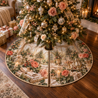 One tree skirt with an original Rose Gratitude Conservatory, dimensional roses, crystal and sunlit conservatory depth.