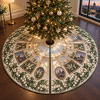 One tree skirt with an original Moonbell Skylight Gallery, dimensional moonbells, layered frames and luminous apartment-gallery depth.