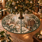 One tree skirt with an original Moonbell Atelier Identity, dimensional moonbells, organized creative tools and luminous atelier depth.