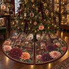 One tree skirt with an original Dahlia Curator's Cabinet, dimensional dahlias, glass specimens and collector-gallery depth.