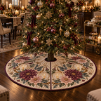 One tree skirt with an original Dahlia Gratitude Supper, dimensional dahlias, candle halos and gracious-hosting depth.