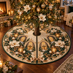 One tree skirt with an original Magnolia Hearthlight Welcome, dimensional magnolias, amber lanterns and warm new-home depth.