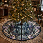 One tree skirt with an original Wisteria Glasshouse Study, lilac cascades, copper drafting arcs and sunlit office depth.