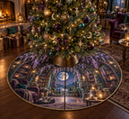 One tree skirt with an original Wisteria Moonlit Reading Alcove, curved bookshelves, lavender cascades and warm moonlit depth.