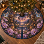 One tree skirt with an original Cosmos Sunhush Window Nook, layered flowers and luminous botanical-studio depth.