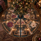 One tree skirt with an original Cosmos Floating Salon Gallery, specimen flowers and luminous collector-gallery depth.
