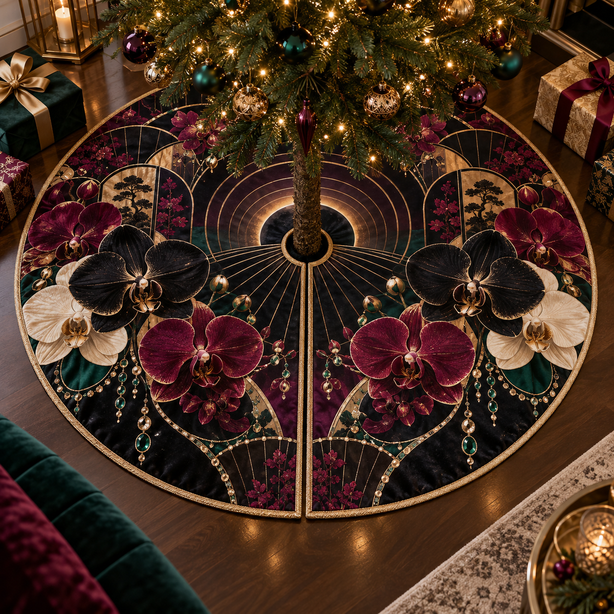 One tree skirt with an original Orchid Gilded Eclipse Boudoir and monumental jewel depth.