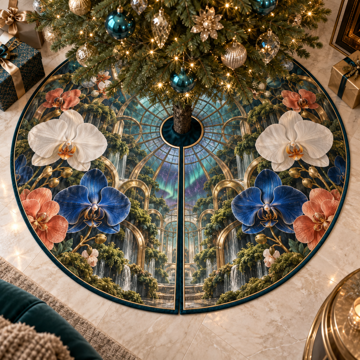 One tree skirt with an original Orchid Auroraglass Atrium Salon and monumental jewel depth.