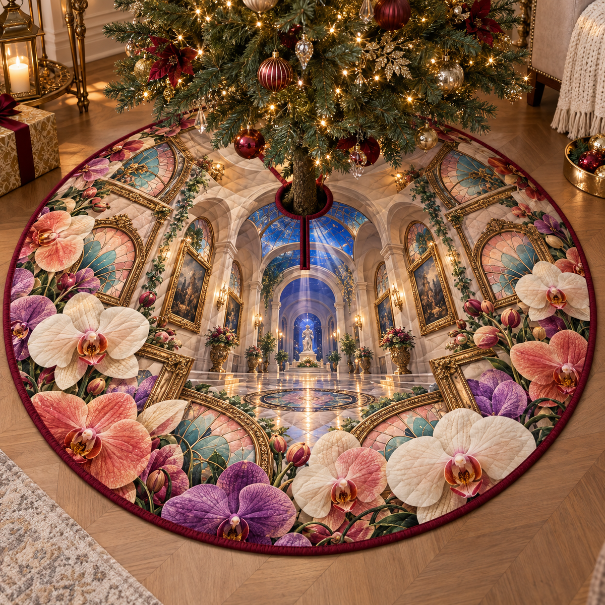 One tree skirt with an original Orchid Prism Salon Gallery and luminous optical depth.