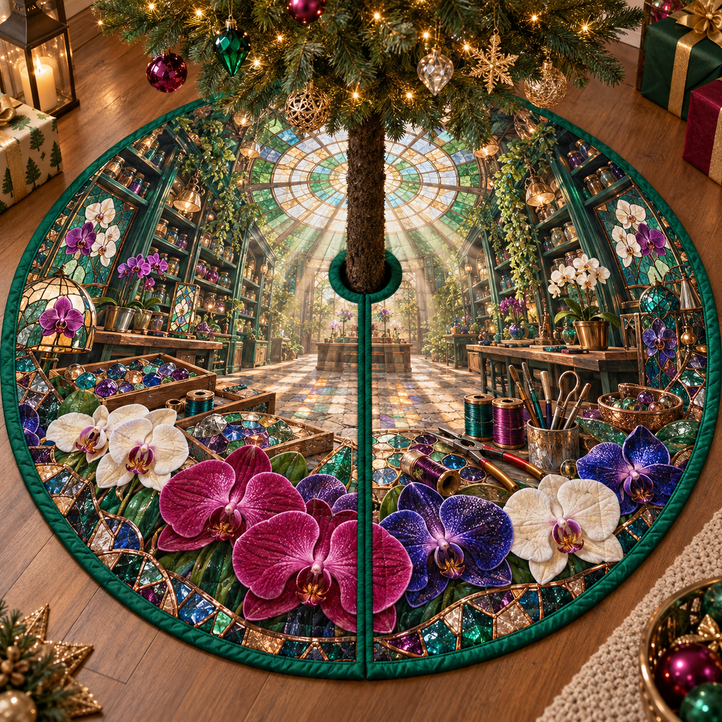 One tree skirt with an original Orchid Artisan Glasswork Atelier and deep crafted illusion.