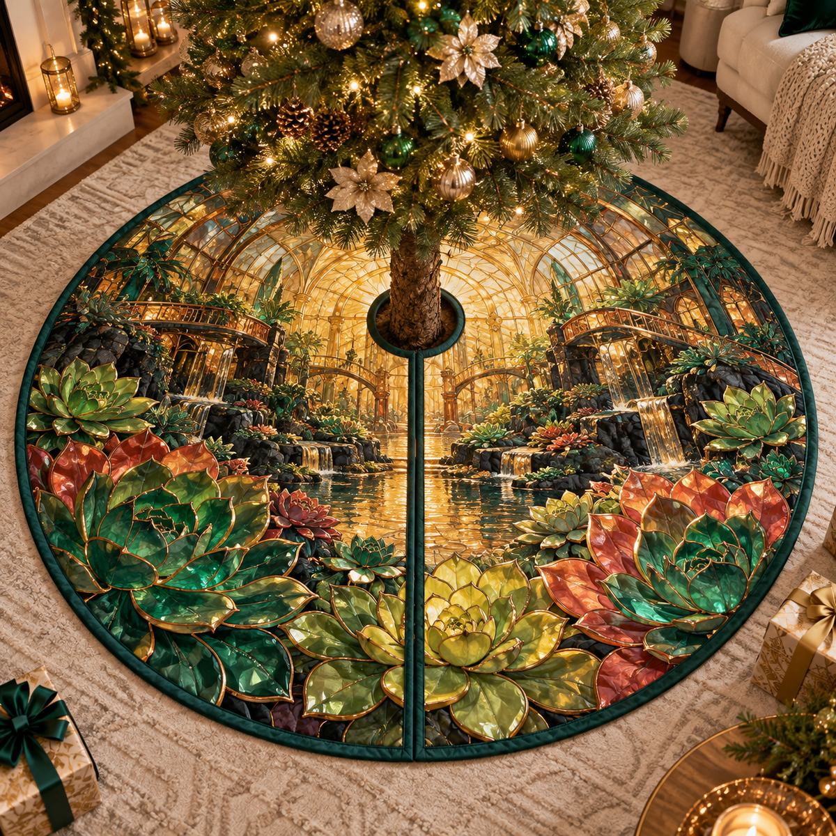 One tree skirt with an original Succulent Sunvault Grand Salon and deep biophilic illusion.