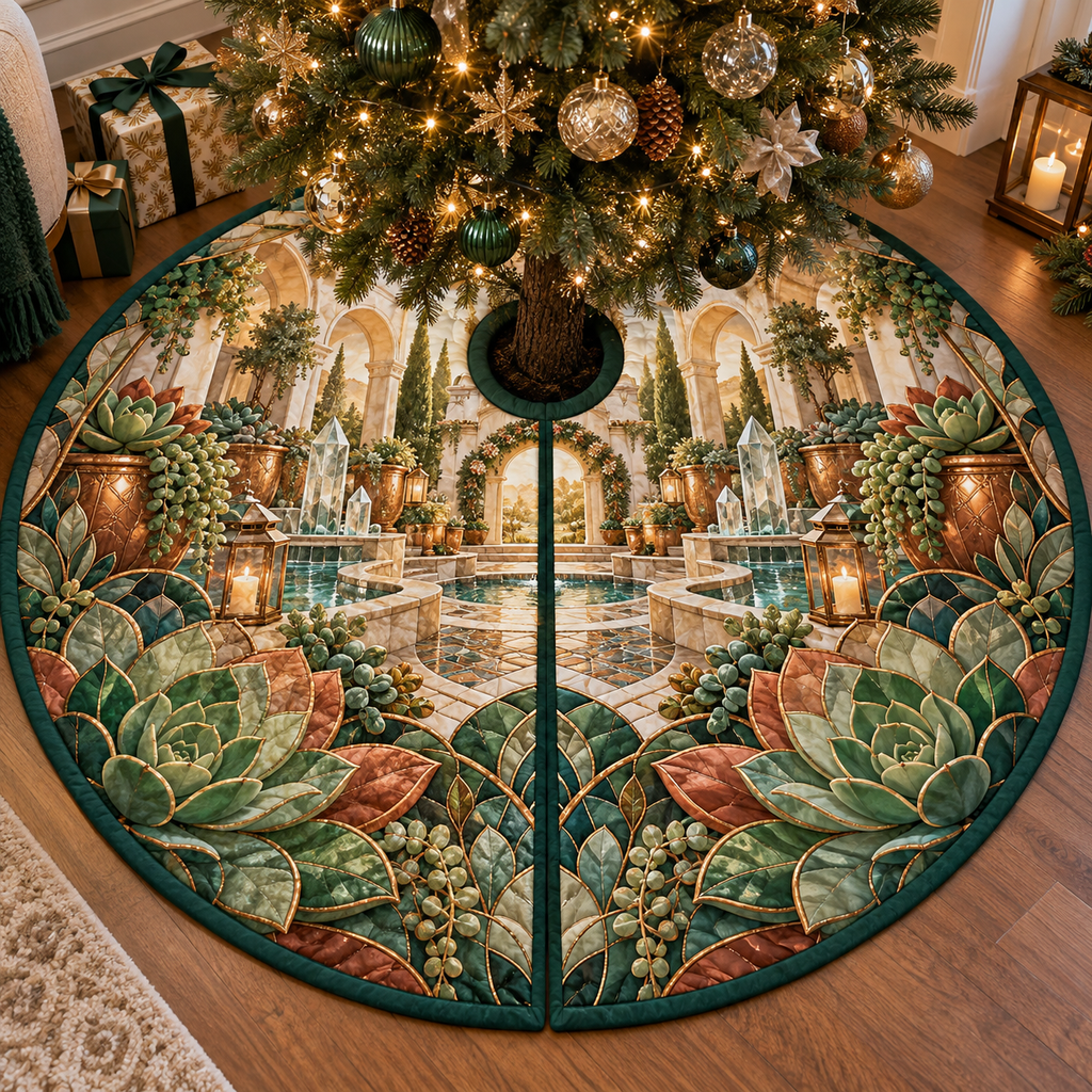 One tree skirt with an original Succulent Newroot Crystal Courtyard and deep biophilic illusion.