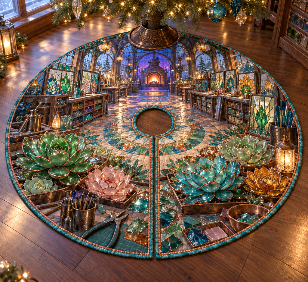 One tree skirt with an original Succulent Glassmaker Mosaic Atelier and maximum optical depth.