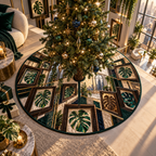 One tree skirt with an original Monstera Loftline Shadowbox Atrium and deep apartment gallery-wall illusion.