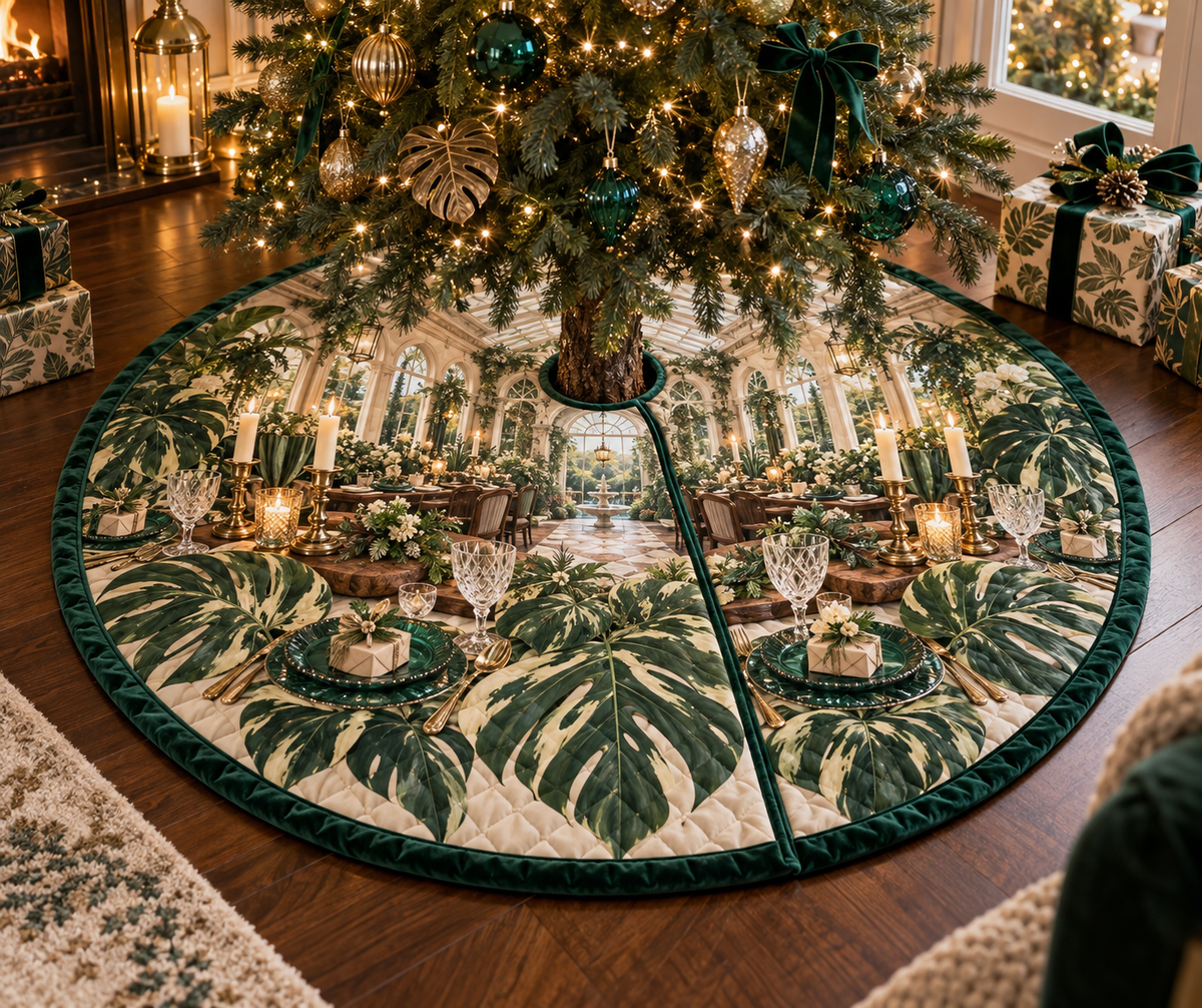 One tree skirt with an original Monstera Everwelcome Supper Atrium and deep host-gift illusion.