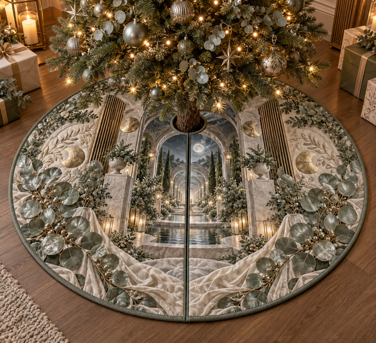 One tree skirt with an original Eucalyptus Moonveil Relief Sanctuary and deep bedroom illusion.